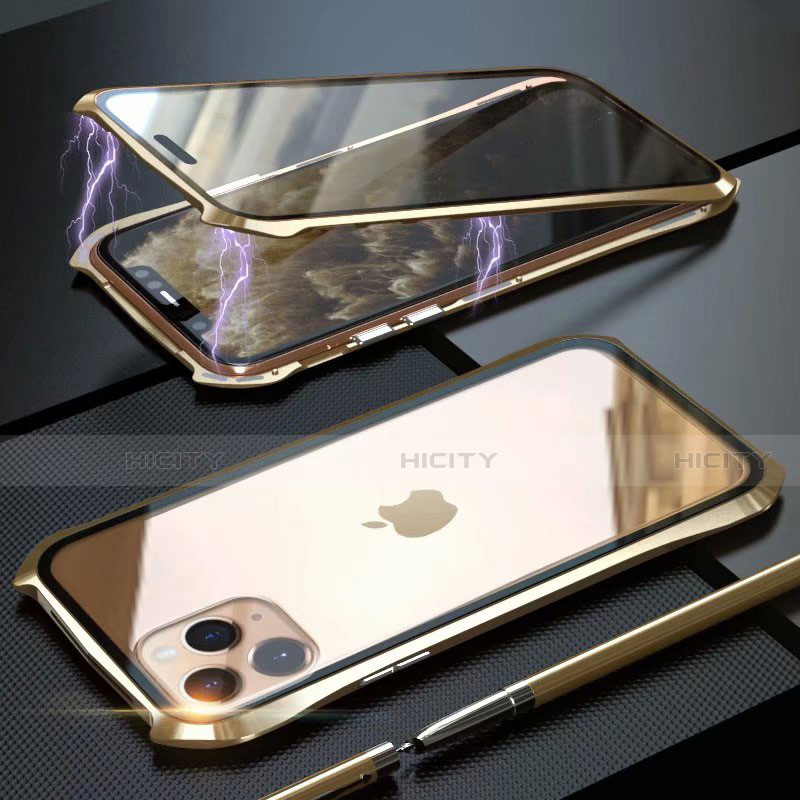 Coque Rebord Bumper Luxe Aluminum Metal Miroir 360 Degres Housse Etui Aimant M10 pour Apple iPhone 11 Pro Max Or Plus