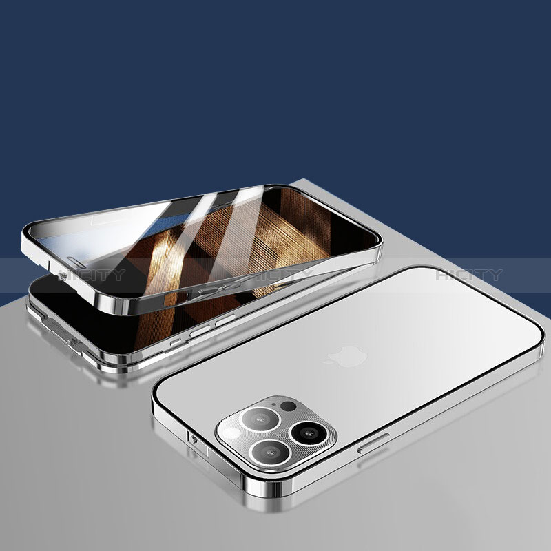 Coque Rebord Bumper Luxe Aluminum Metal Miroir 360 Degres Housse Etui Aimant M10 pour Apple iPhone 14 Pro Plus