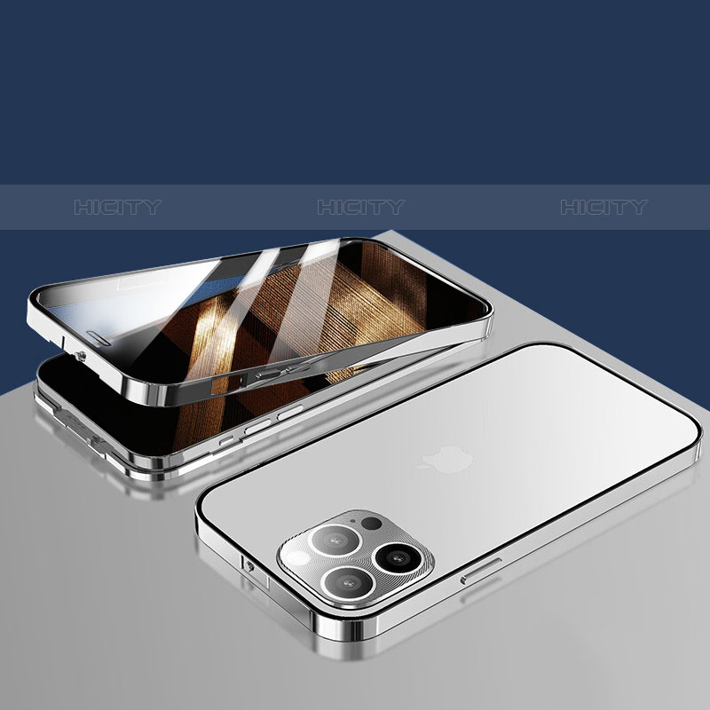 Coque Rebord Bumper Luxe Aluminum Metal Miroir 360 Degres Housse Etui Aimant M10 pour Apple iPhone 15 Pro Plus