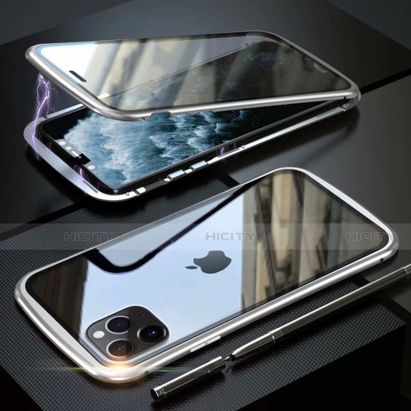 Coque Rebord Bumper Luxe Aluminum Metal Miroir 360 Degres Housse Etui Aimant M11 pour Apple iPhone 11 Pro Max Argent Plus