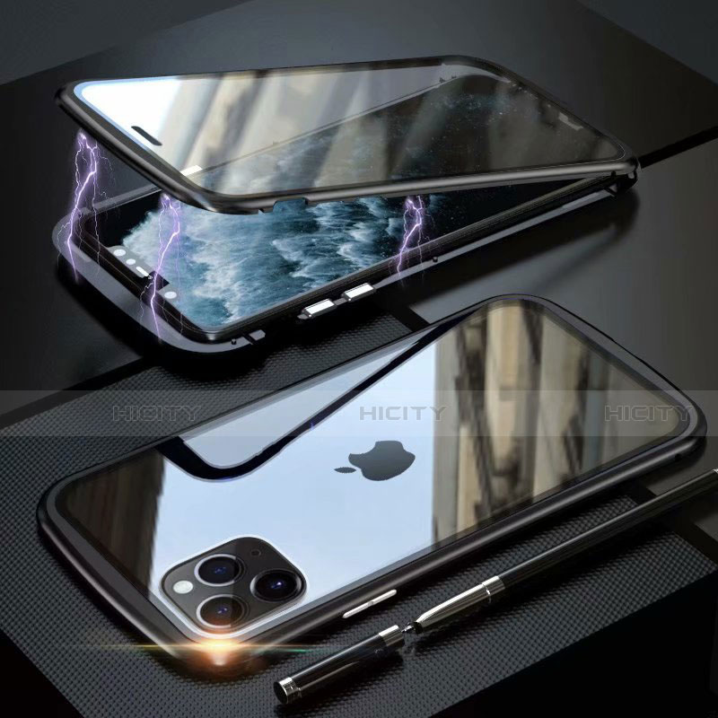 Coque Rebord Bumper Luxe Aluminum Metal Miroir 360 Degres Housse Etui Aimant M11 pour Apple iPhone 11 Pro Max Noir Plus