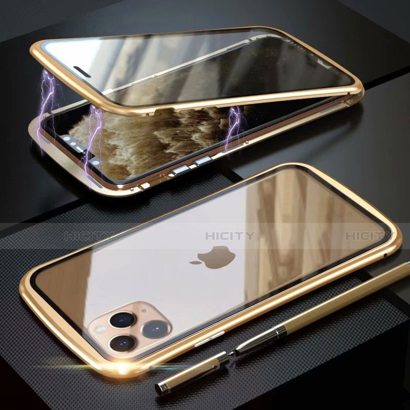 Coque Rebord Bumper Luxe Aluminum Metal Miroir 360 Degres Housse Etui Aimant M11 pour Apple iPhone 11 Pro Max Or Plus
