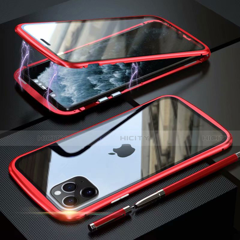 Coque Rebord Bumper Luxe Aluminum Metal Miroir 360 Degres Housse Etui Aimant M11 pour Apple iPhone 11 Pro Max Rouge Plus