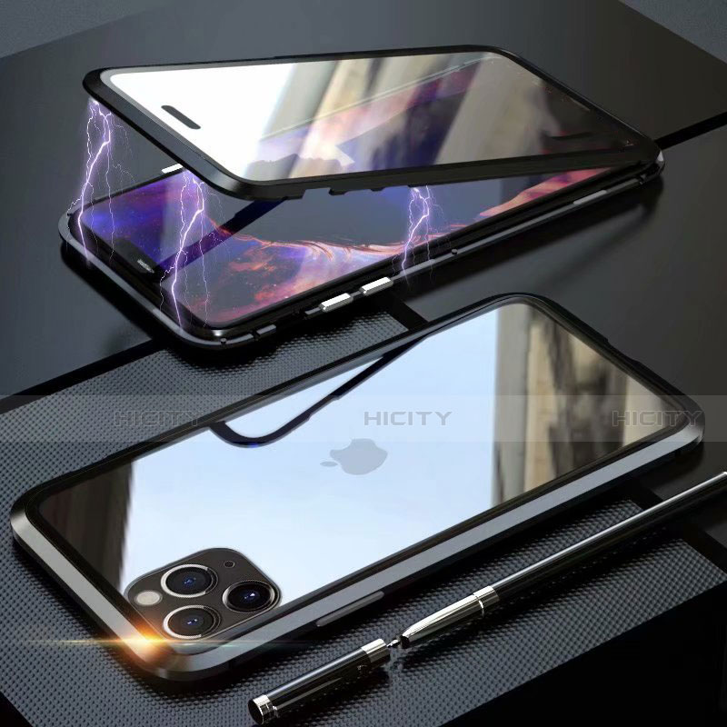 Coque Rebord Bumper Luxe Aluminum Metal Miroir 360 Degres Housse Etui Aimant M12 pour Apple iPhone 11 Pro Max Noir Plus