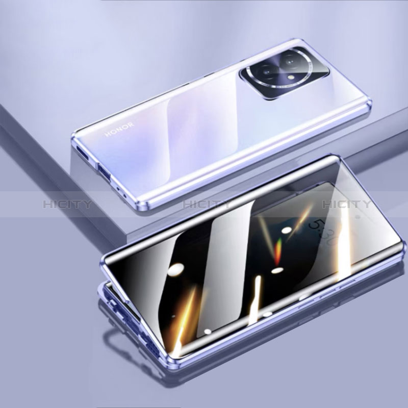 Coque Rebord Bumper Luxe Aluminum Metal Miroir 360 Degres Housse Etui Aimant P01 pour Huawei Honor 100 5G Violet Plus