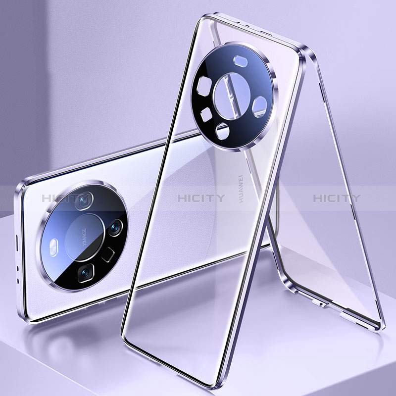 Coque Rebord Bumper Luxe Aluminum Metal Miroir 360 Degres Housse Etui Aimant P01 pour Huawei Mate 60 Violet Plus