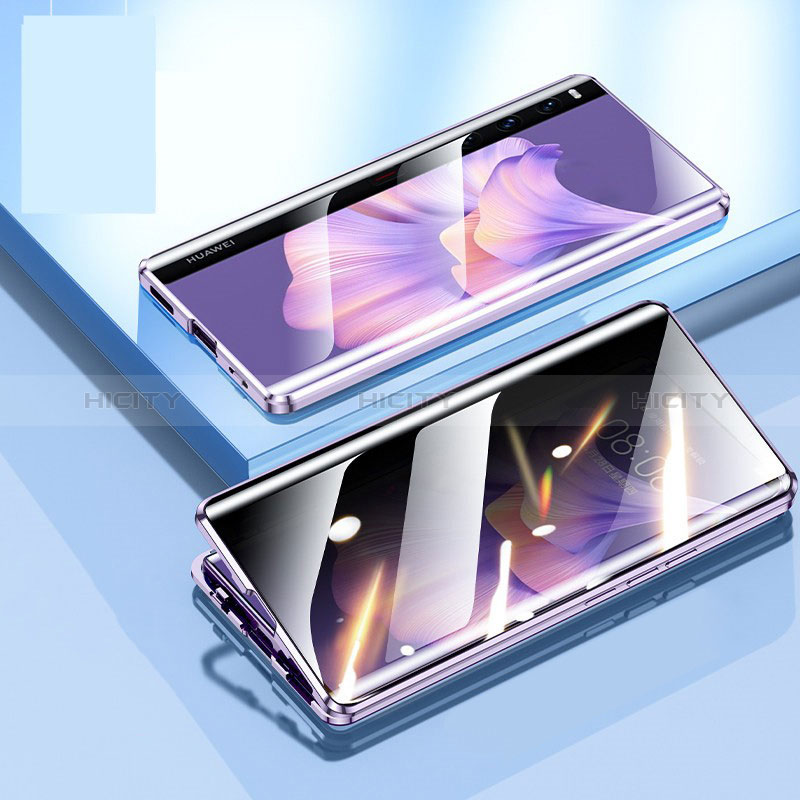 Coque Rebord Bumper Luxe Aluminum Metal Miroir 360 Degres Housse Etui Aimant P01 pour Huawei Mate Xs 2 Violet Plus