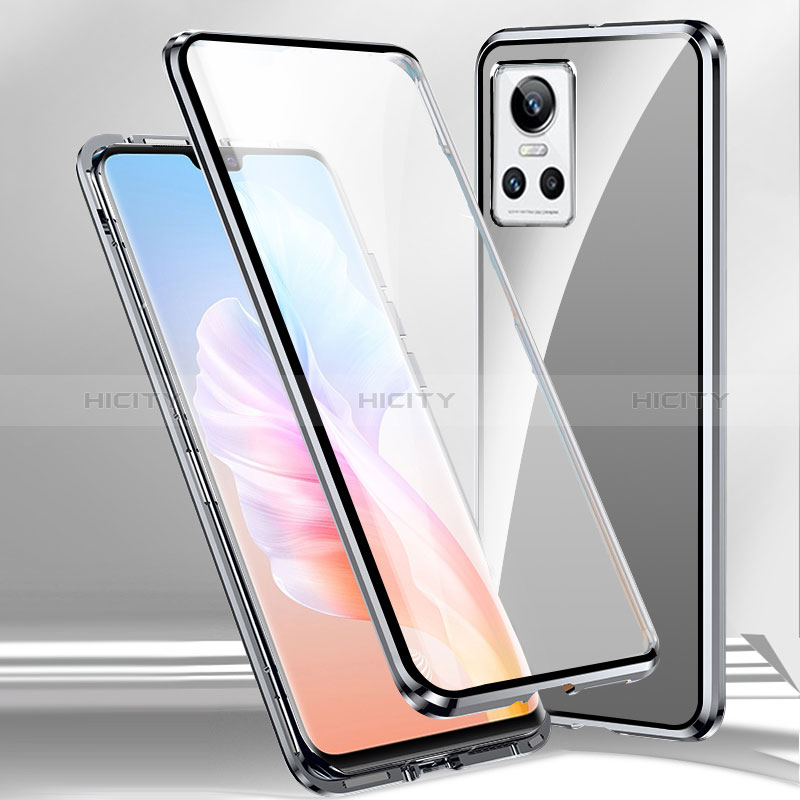 Coque Rebord Bumper Luxe Aluminum Metal Miroir 360 Degres Housse Etui Aimant P01 pour Realme GT Neo3 5G Argent Plus