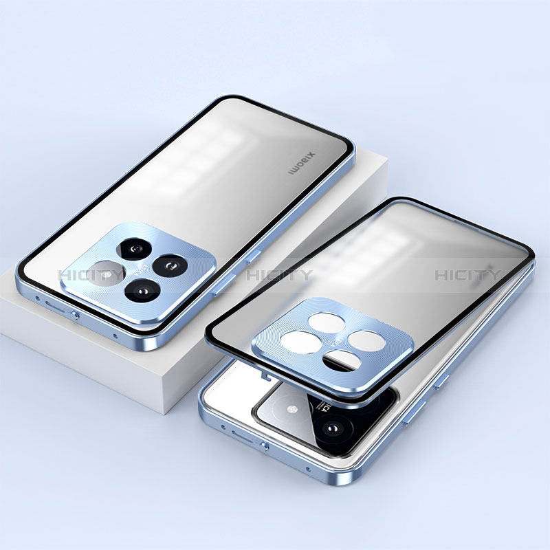 Coque Rebord Bumper Luxe Aluminum Metal Miroir 360 Degres Housse Etui Aimant P01 pour Xiaomi Mi 14 5G Bleu Plus