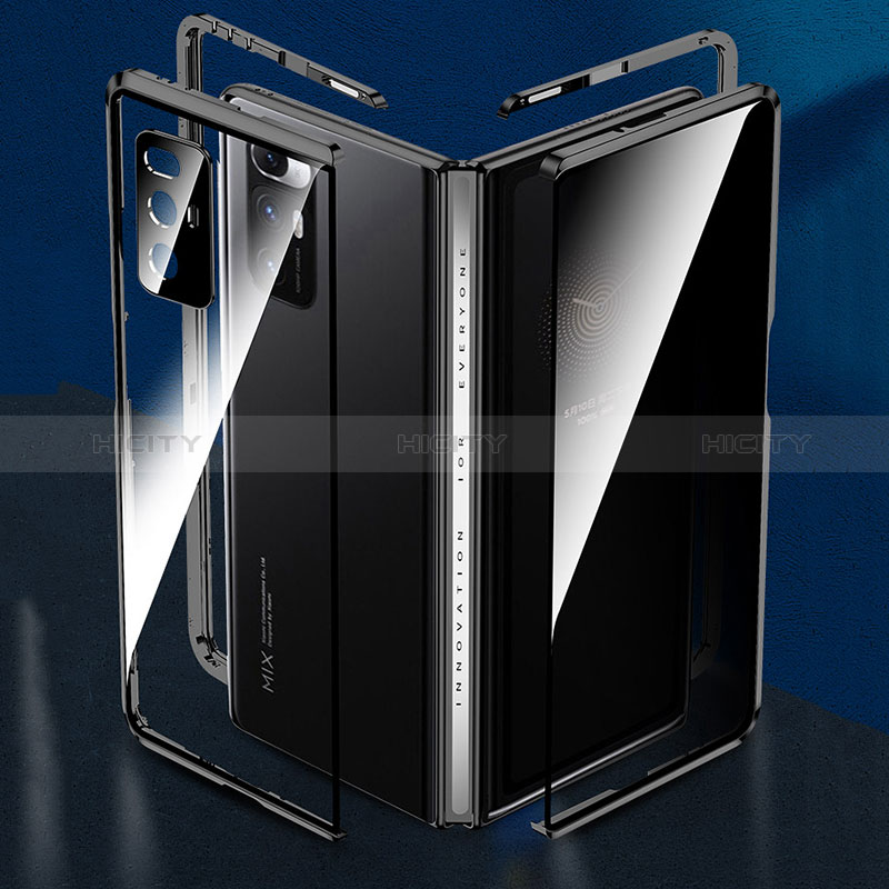 Coque Rebord Bumper Luxe Aluminum Metal Miroir 360 Degres Housse Etui Aimant P01 pour Xiaomi Mix Fold 5G Noir Plus