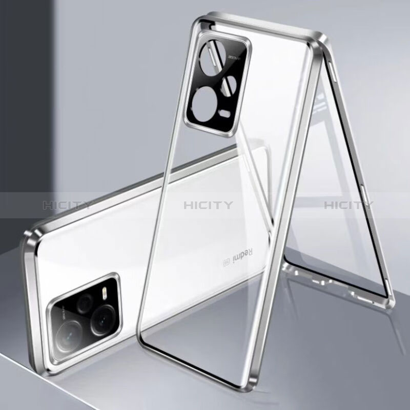 Coque Rebord Bumper Luxe Aluminum Metal Miroir 360 Degres Housse Etui Aimant P01 pour Xiaomi Redmi Note 12 Pro 5G Argent Plus