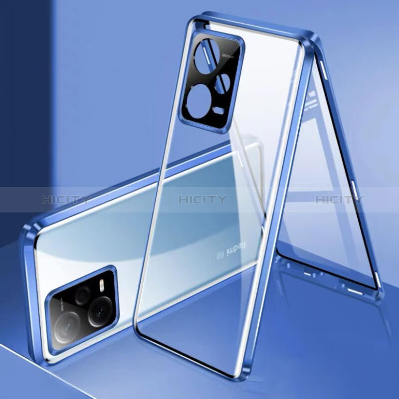 Coque Rebord Bumper Luxe Aluminum Metal Miroir 360 Degres Housse Etui Aimant P01 pour Xiaomi Redmi Note 12 Pro 5G Bleu Plus