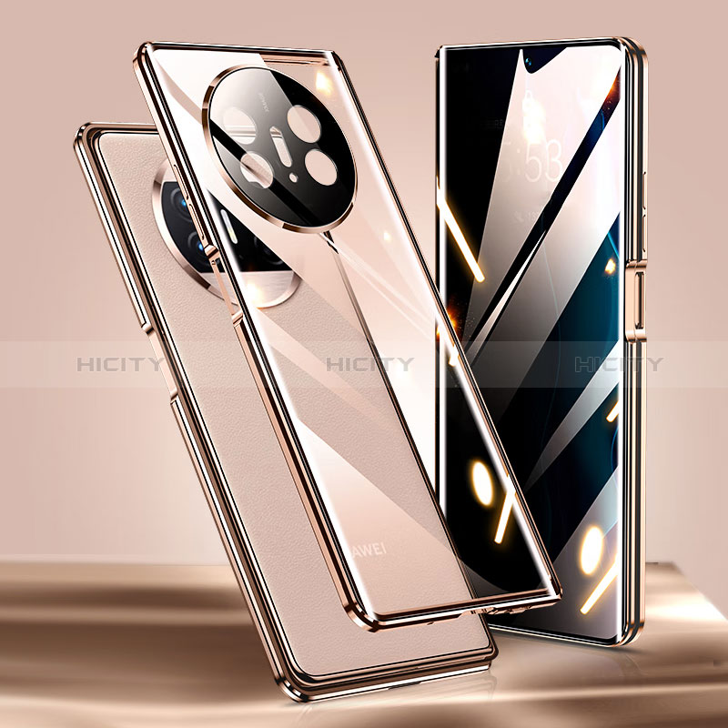 Coque Rebord Bumper Luxe Aluminum Metal Miroir 360 Degres Housse Etui Aimant P02 pour Huawei Mate X3 Or Plus