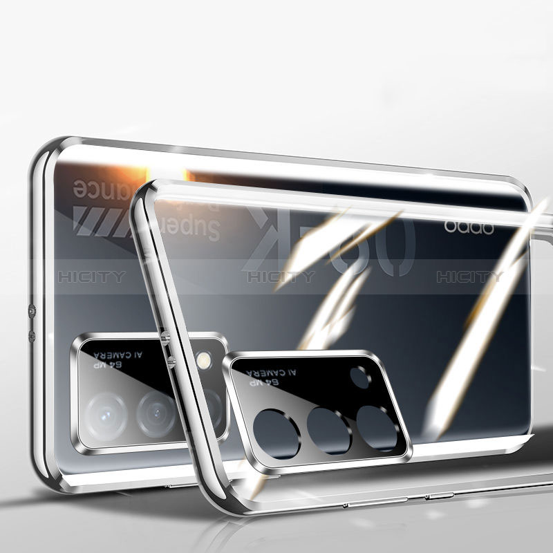 Coque Rebord Bumper Luxe Aluminum Metal Miroir 360 Degres Housse Etui Aimant P02 pour Oppo K9 5G Argent Plus