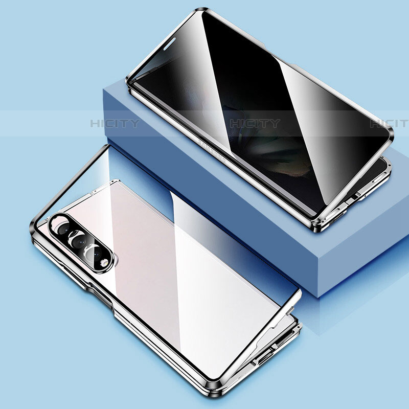 Coque Rebord Bumper Luxe Aluminum Metal Miroir 360 Degres Housse Etui Aimant P02 pour Samsung Galaxy Z Fold4 5G Argent Plus