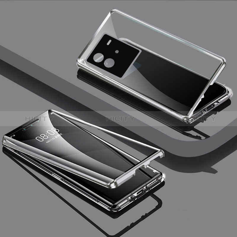 Coque Rebord Bumper Luxe Aluminum Metal Miroir 360 Degres Housse Etui Aimant P02 pour Vivo iQOO Neo6 5G Argent Plus