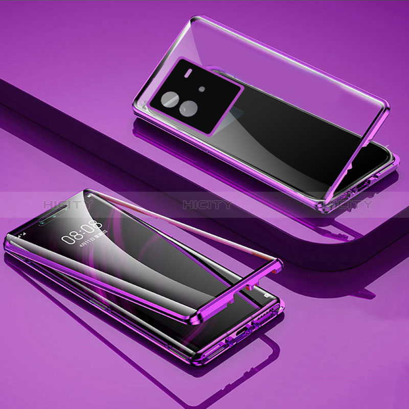 Coque Rebord Bumper Luxe Aluminum Metal Miroir 360 Degres Housse Etui Aimant P02 pour Vivo iQOO Neo6 5G Violet Plus