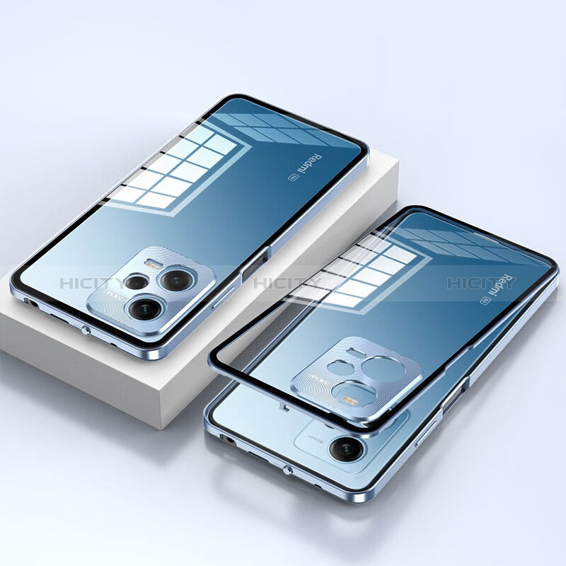Coque Rebord Bumper Luxe Aluminum Metal Miroir 360 Degres Housse Etui Aimant P02 pour Xiaomi Redmi Note 12 5G Bleu Plus