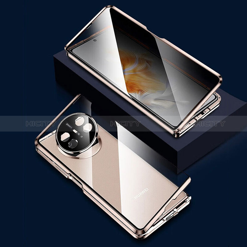 Coque Rebord Bumper Luxe Aluminum Metal Miroir 360 Degres Housse Etui Aimant P03 pour Huawei Mate X3 Or Plus