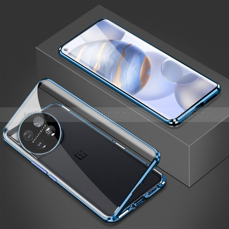 Coque Rebord Bumper Luxe Aluminum Metal Miroir 360 Degres Housse Etui Aimant P03 pour OnePlus Ace 2 Pro 5G Bleu Plus