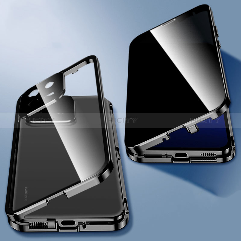 Coque Rebord Bumper Luxe Aluminum Metal Miroir 360 Degres Housse Etui Aimant P03 pour Xiaomi Mi 13 5G Noir Plus