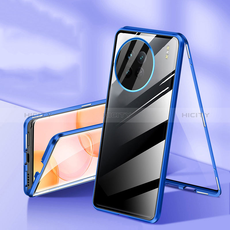 Coque Rebord Bumper Luxe Aluminum Metal Miroir 360 Degres Housse Etui Aimant P04 pour OnePlus Ace 2 Pro 5G Bleu Plus