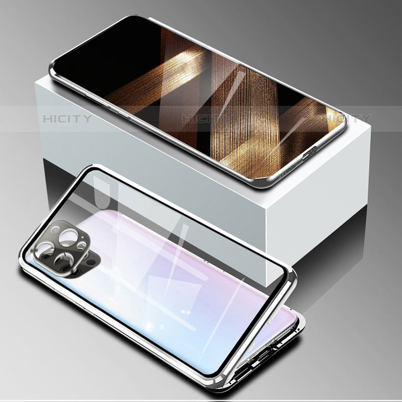 Coque Rebord Bumper Luxe Aluminum Metal Miroir 360 Degres Housse Etui Aimant pour Apple iPhone 15 Pro Max Plus