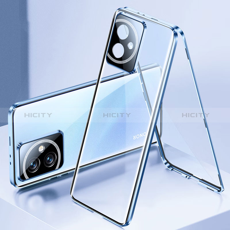 Coque Rebord Bumper Luxe Aluminum Metal Miroir 360 Degres Housse Etui Aimant pour Huawei Honor 100 5G Bleu Plus
