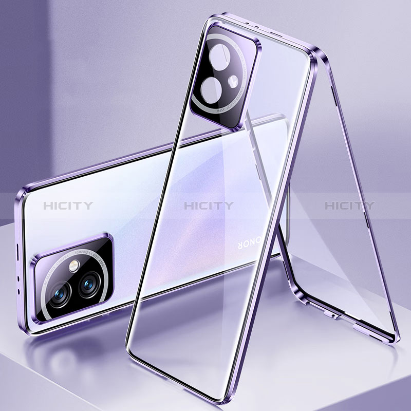 Coque Rebord Bumper Luxe Aluminum Metal Miroir 360 Degres Housse Etui Aimant pour Huawei Honor 100 5G Violet Plus