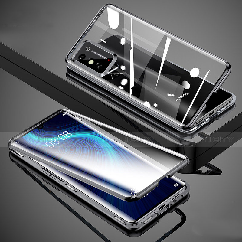 Coque Rebord Bumper Luxe Aluminum Metal Miroir 360 Degres Housse Etui Aimant pour Huawei Honor X10 Max 5G Noir Plus