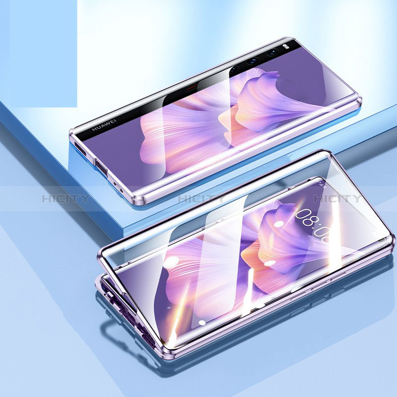 Coque Rebord Bumper Luxe Aluminum Metal Miroir 360 Degres Housse Etui Aimant pour Huawei Mate Xs 2 Violet Plus