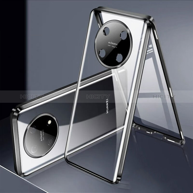 Coque Rebord Bumper Luxe Aluminum Metal Miroir 360 Degres Housse Etui Aimant pour Huawei Nova Y90 Noir Plus