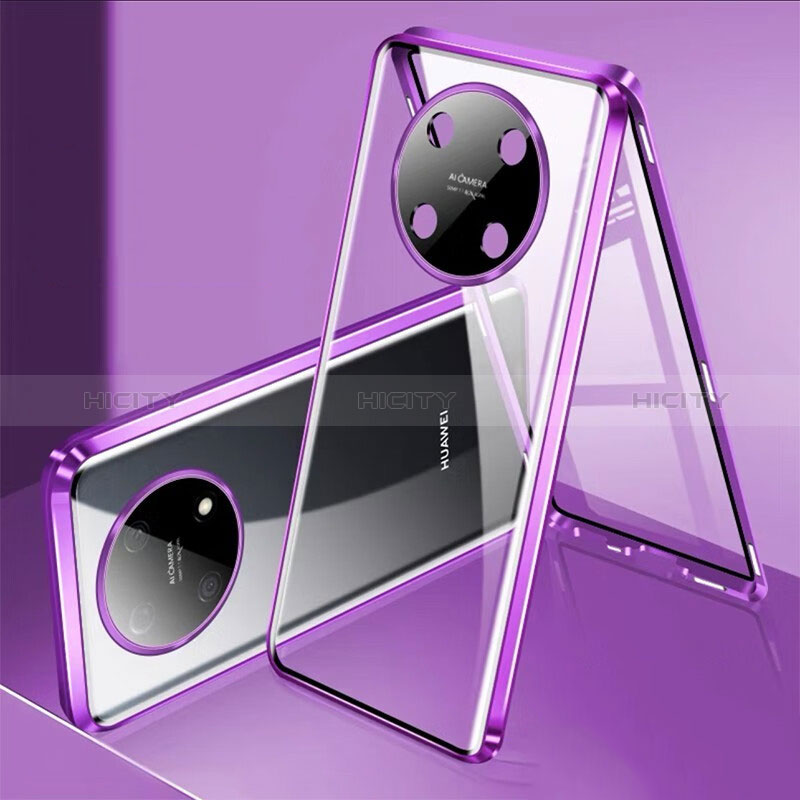 Coque Rebord Bumper Luxe Aluminum Metal Miroir 360 Degres Housse Etui Aimant pour Huawei Nova Y90 Violet Plus