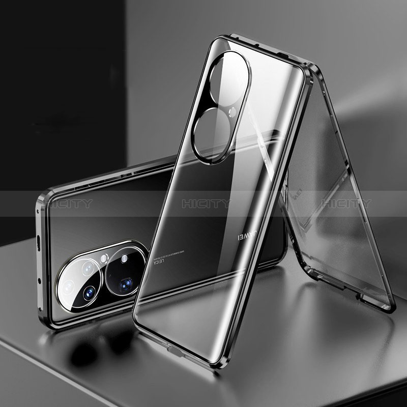 Coque Rebord Bumper Luxe Aluminum Metal Miroir 360 Degres Housse Etui Aimant pour Huawei P50 Pro Plus