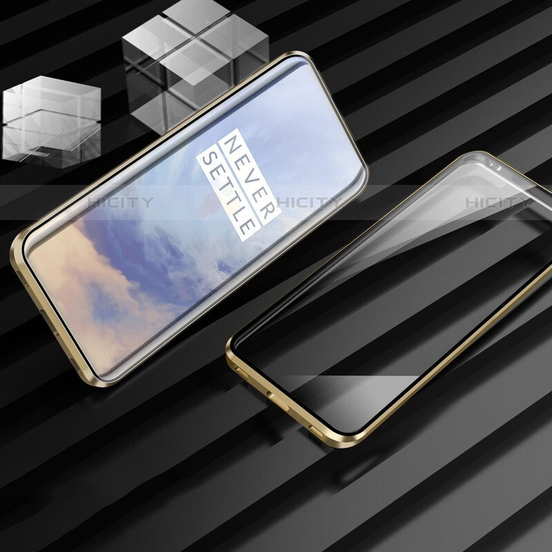 Coque Rebord Bumper Luxe Aluminum Metal Miroir 360 Degres Housse Etui Aimant pour OnePlus 7T Or Plus
