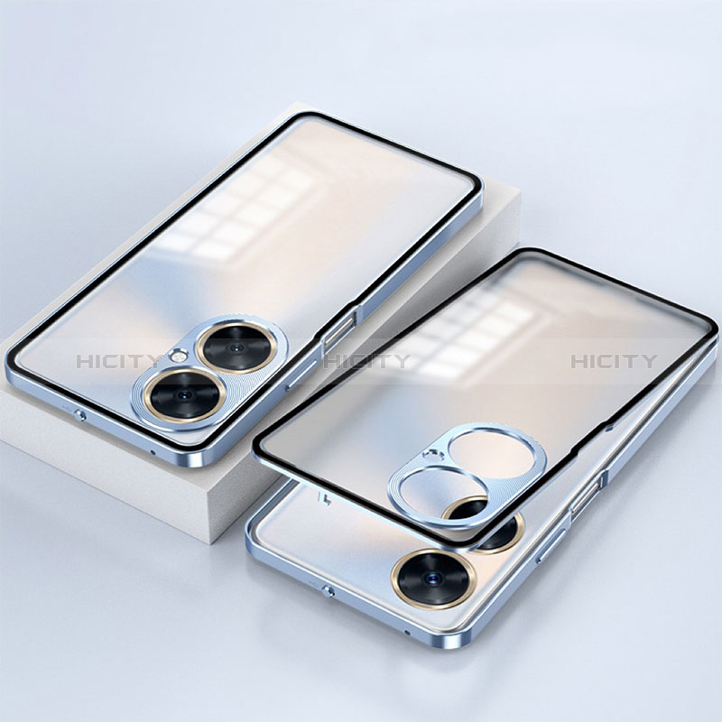 Coque Rebord Bumper Luxe Aluminum Metal Miroir 360 Degres Housse Etui Aimant pour OnePlus Nord CE 3 5G Bleu Plus