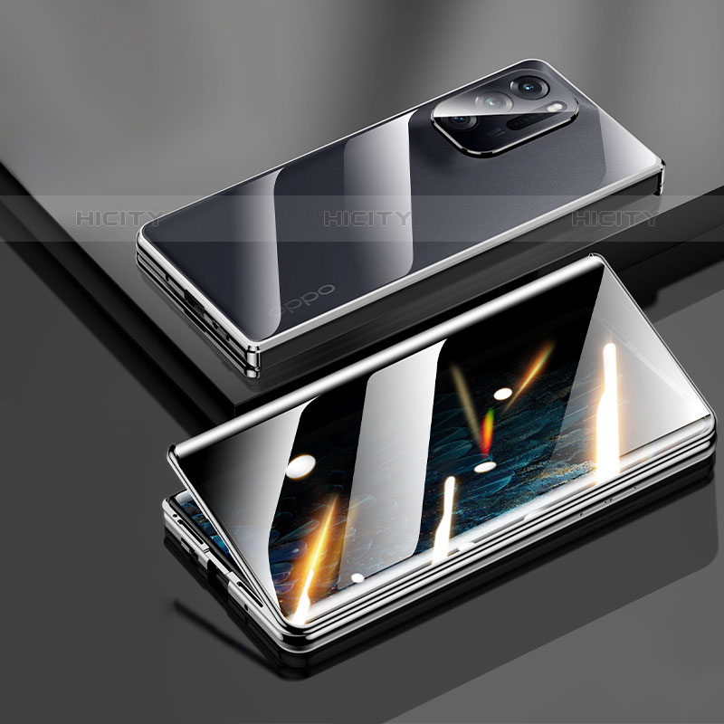 Coque Rebord Bumper Luxe Aluminum Metal Miroir 360 Degres Housse Etui Aimant pour Oppo Find N 5G Noir Plus
