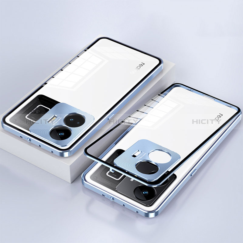 Coque Rebord Bumper Luxe Aluminum Metal Miroir 360 Degres Housse Etui Aimant pour Realme GT Neo5 5G Bleu Plus