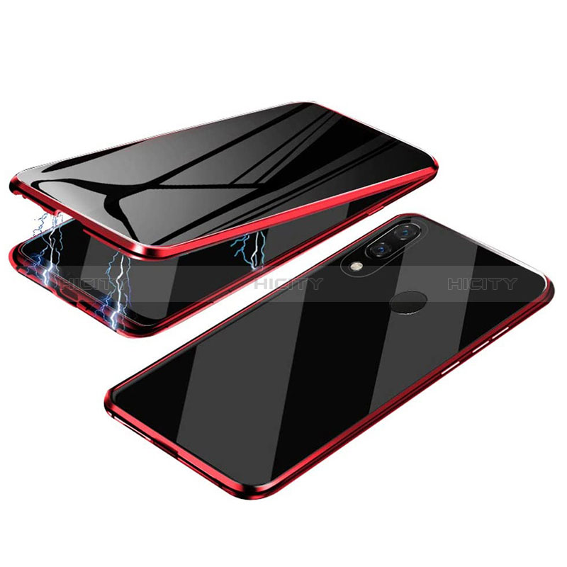Coque Rebord Bumper Luxe Aluminum Metal Miroir 360 Degres Housse Etui Aimant pour Samsung Galaxy M10S Rouge Plus