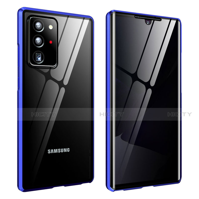 Coque Rebord Bumper Luxe Aluminum Metal Miroir 360 Degres Housse Etui Aimant pour Samsung Galaxy Note 20 Ultra 5G Bleu Plus