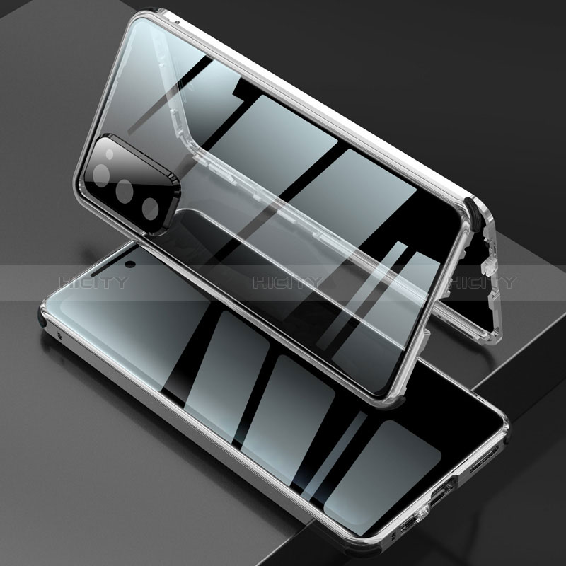 Coque Rebord Bumper Luxe Aluminum Metal Miroir 360 Degres Housse Etui Aimant pour Samsung Galaxy S20 FE (2022) 5G Argent Plus