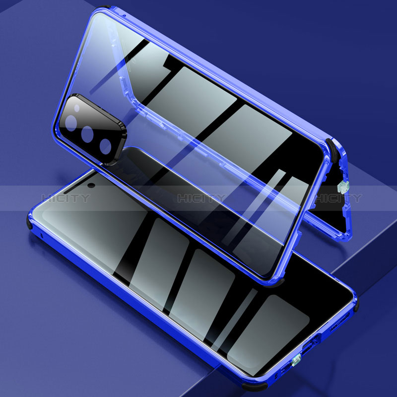 Coque Rebord Bumper Luxe Aluminum Metal Miroir 360 Degres Housse Etui Aimant pour Samsung Galaxy S20 FE 4G Bleu Plus