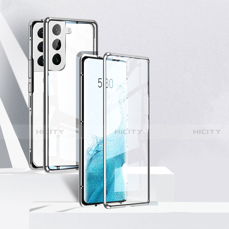 Coque Rebord Bumper Luxe Aluminum Metal Miroir 360 Degres Housse Etui Aimant pour Samsung Galaxy S21 5G Argent Plus