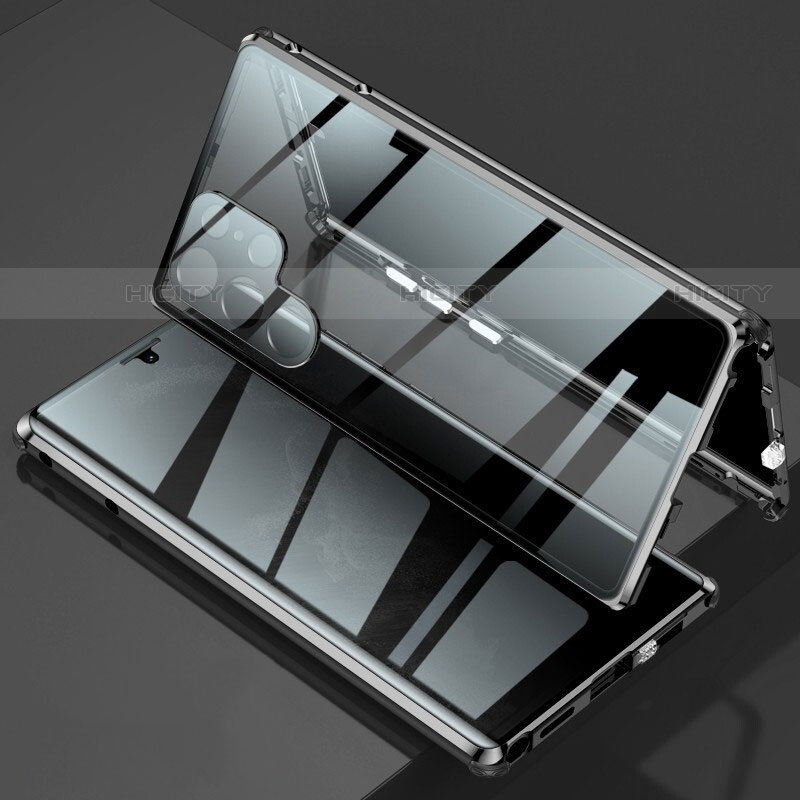 Coque Rebord Bumper Luxe Aluminum Metal Miroir 360 Degres Housse Etui Aimant pour Samsung Galaxy S21 Ultra 5G Noir Plus