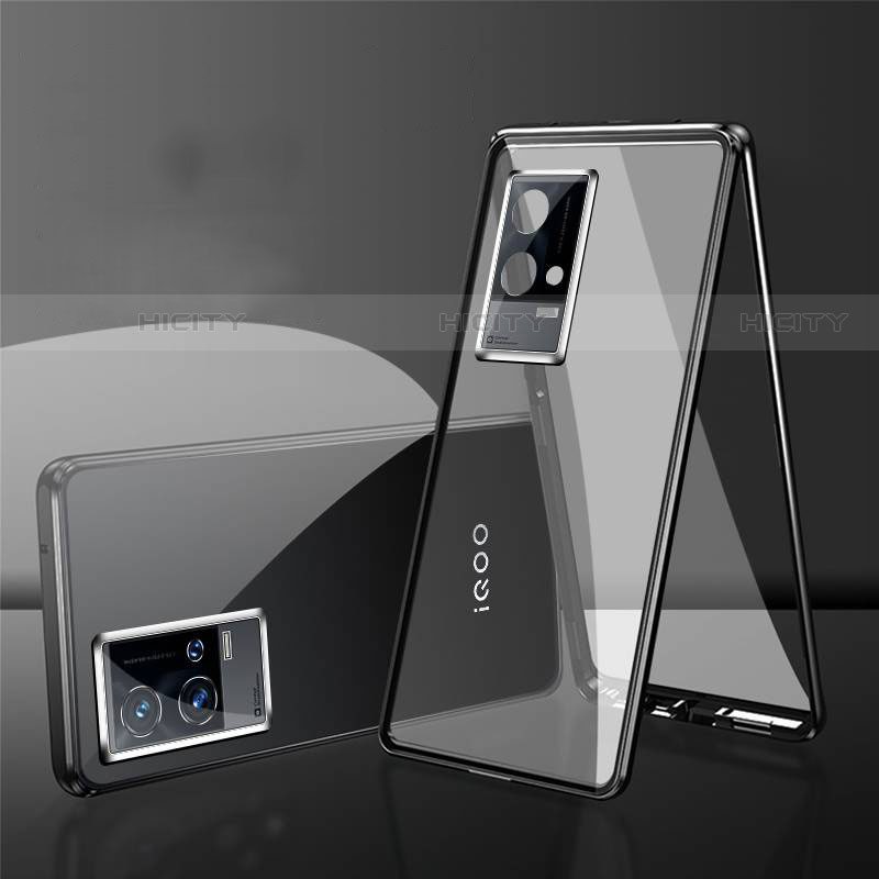 Coque Rebord Bumper Luxe Aluminum Metal Miroir 360 Degres Housse Etui Aimant pour Vivo iQOO 8 Pro 5G Noir Plus