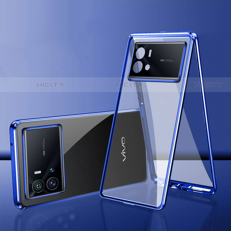 Coque Rebord Bumper Luxe Aluminum Metal Miroir 360 Degres Housse Etui Aimant pour Vivo iQOO 9 Pro 5G Bleu Plus