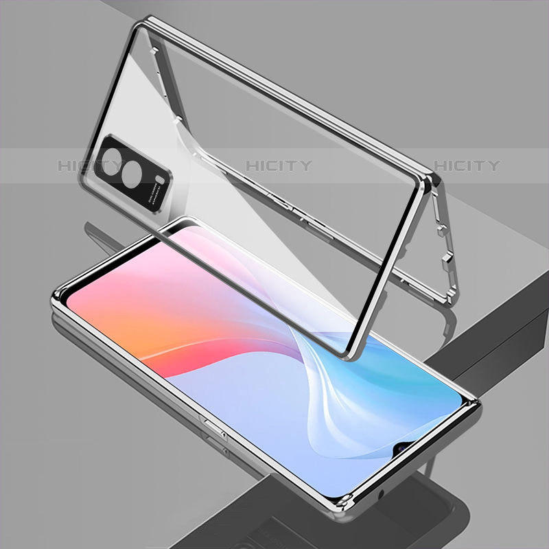 Coque Rebord Bumper Luxe Aluminum Metal Miroir 360 Degres Housse Etui Aimant pour Vivo iQOO Z5x 5G Plus