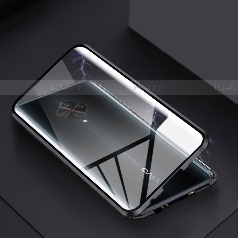 Coque Rebord Bumper Luxe Aluminum Metal Miroir 360 Degres Housse Etui Aimant pour Vivo S1 Pro Noir Plus