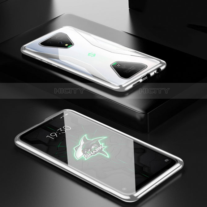 Coque Rebord Bumper Luxe Aluminum Metal Miroir 360 Degres Housse Etui Aimant pour Xiaomi Black Shark 3 Pro Argent Plus