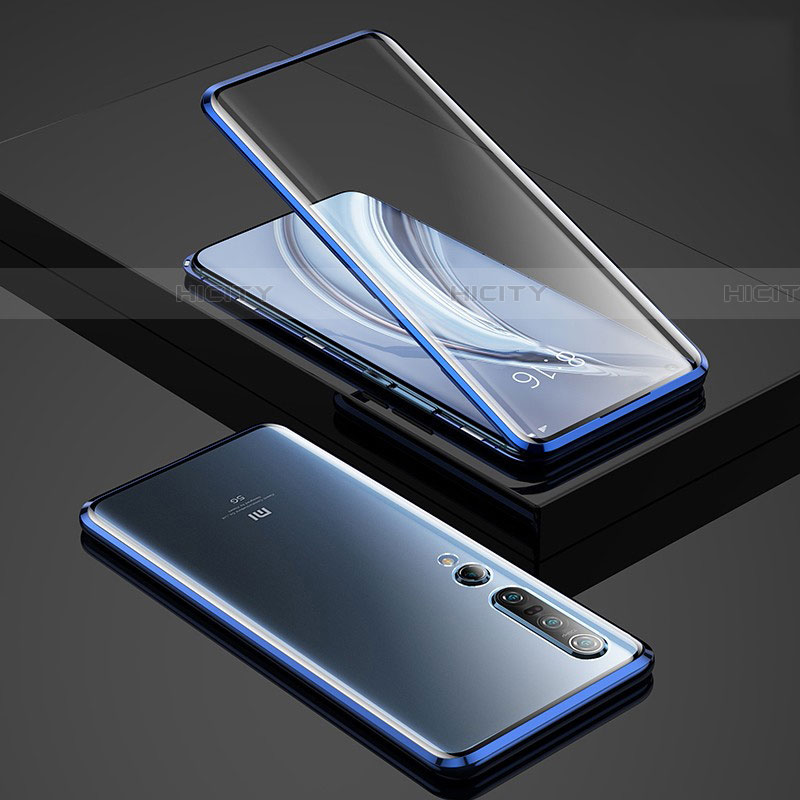 Coque Rebord Bumper Luxe Aluminum Metal Miroir 360 Degres Housse Etui Aimant pour Xiaomi Mi 10 Pro Bleu Plus
